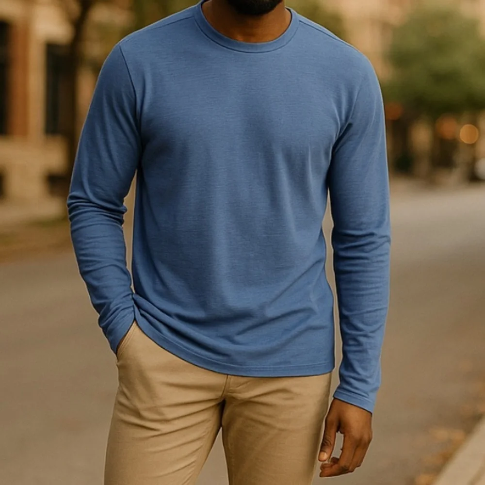 J. Crew blue long-sleeve slub cotton tee l